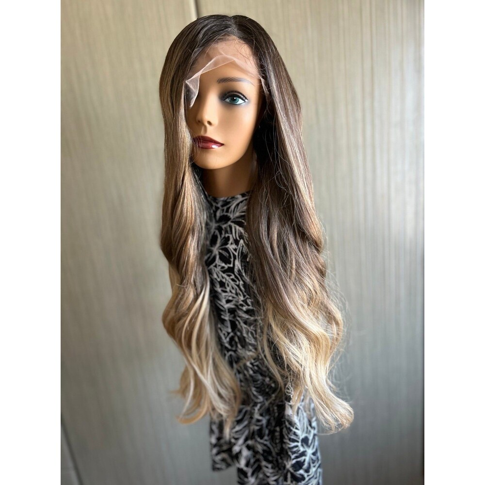 Human hair blend lace front free parting balayge wig